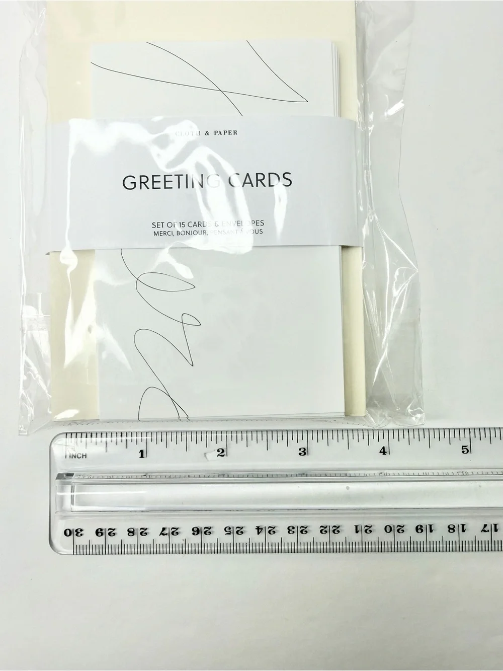 Cloth & Paper Greeting Cards Set of 15 cards & envelopes in white & cream color